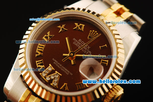 Rolex Datejust Automatic Movement ETA Coating Case with Brown Dial and Gold Bezel - Click Image to Close
